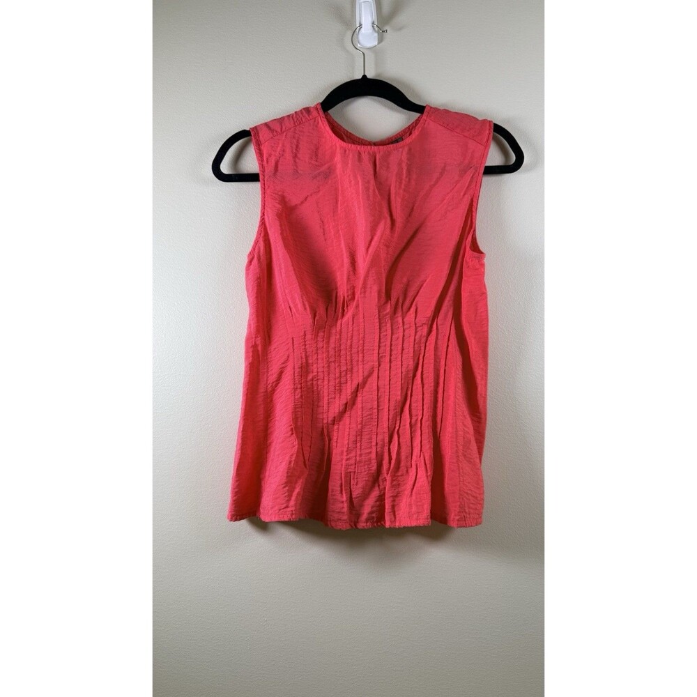 Anthropologie Womens Pink Pleated Crew Neck Button Woven Rayon Blouse - S